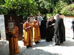 Local clergy welcome the First Hierarch.